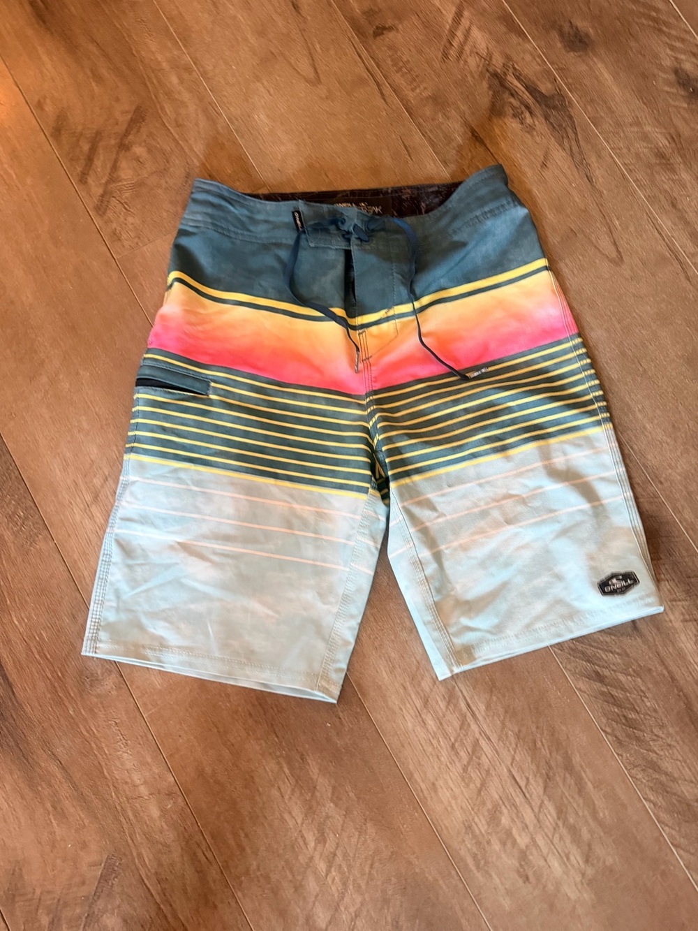 O'Neill Men's Striped Gradient Board Shorts - Teal, Pink & Yellow